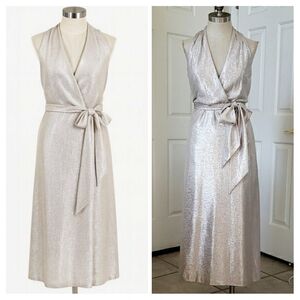 RALPH LAUREN BLACK LABEL Silver Metallic Wrap Dress